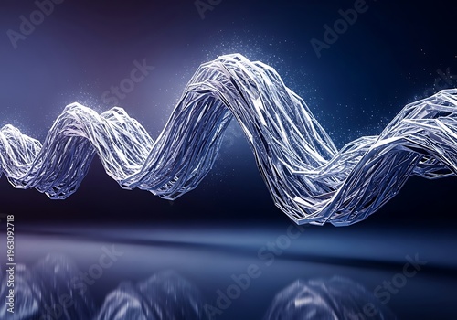 Abstract flowing wave shape with light effects on dark background