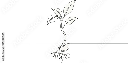 Growth plant continous single line art drawing which plays an important role in improvement of the invironment and protecting biodiversity