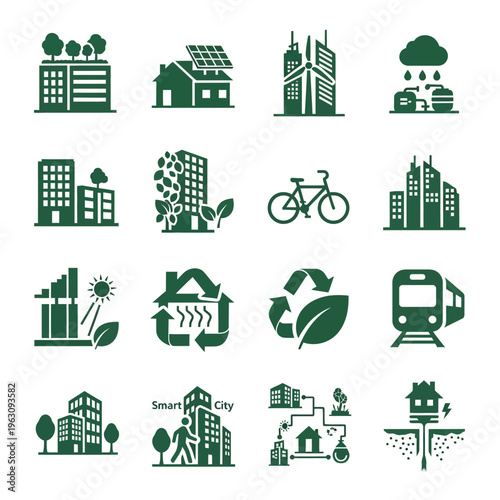 Green sustainable city and eco-friendly technology vector icon set