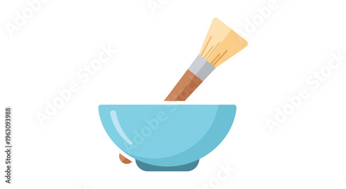 Ceramic bowl with makeup brush in pastel blue color for beauty product advertising