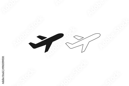 Passenger jet aircraft silhouette and outline for travel and aviation
