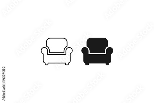 Comfortable upholstered chair silhouette and line art for interior