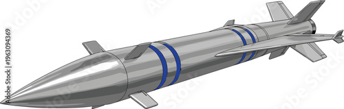 Metallic missile vector illustration detailed military rocket weapon isolated modern defense aerospace engineering tactical projectile high precision design concept