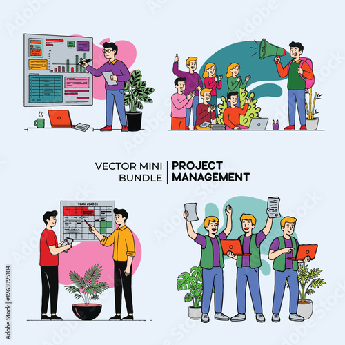 Modern Project Management Flat Design Illustration with Team Workflow Concept