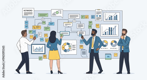 Business people discussing strategy and data.