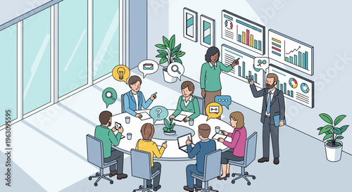 Business people in meeting discussion.