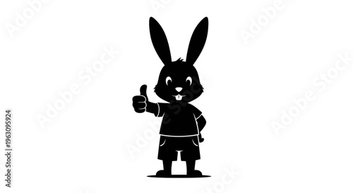Black silhouette of a cartoon rabbit giving a thumbs up gesture.