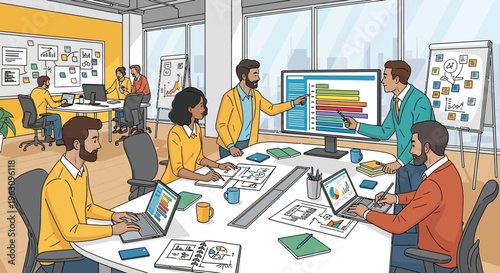 Business people working at office table.