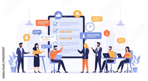 Business people working in office space.