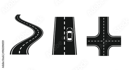 Road segments with a car featuring a distinctive black silhouette