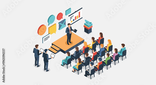 Businessman giving presentation to audience.