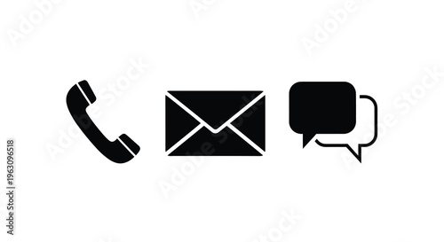 Communication icons depicting phone email and chat a flat silhouette