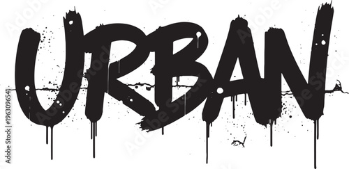 Black spray painted word urban with dripping paint effects on a wall
