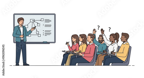 Businessman teaching audience in classroom.