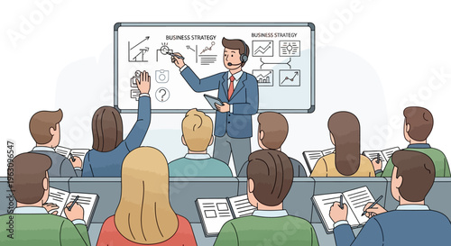 Businessman teaching in a classroom setting.