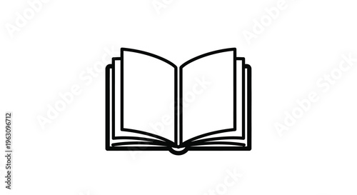 Open book illustration with simple lines a stark black silhouette