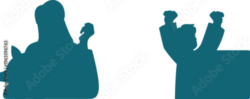 Two silhouettes of people standing with one raising fists in a show of solidarity and determination