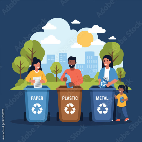 People recycling in a community setting.