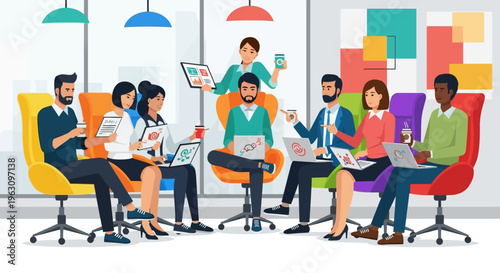 Diverse group of business people sitting.