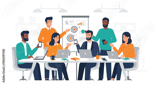 Diverse group of businesspeople meeting together.