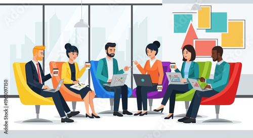 Diverse group of business people sitting.