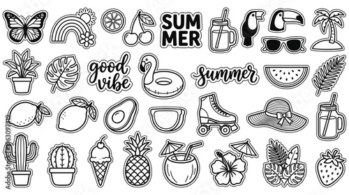 Summer vacation and beach themed icons and illustrations vector pack.