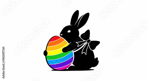Black Easter Bunny with Rainbow Egg Celebrating Diversity and Inclusivity.