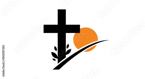 Christian cross with sun and olive branch symbolizing faith and hope.