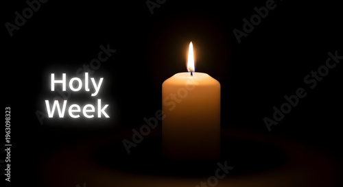 Glowing Candle in the Dark with Holy Week Text for Religious Observance