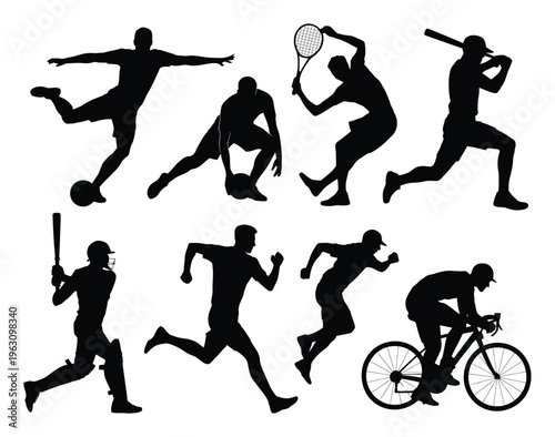 Silhouettes of Athletes Engaged in Various Sports Activities