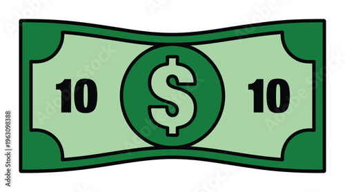 Simple of a Ten Dollar Bill with Dollar Sign