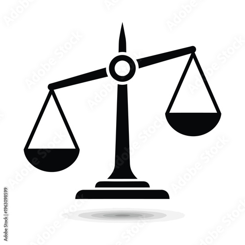 Black silhouette of an unbalanced justice scale with two pans, symbolizing inequality or a decision pending.