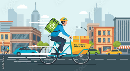 Man riding bicycle with food delivery.