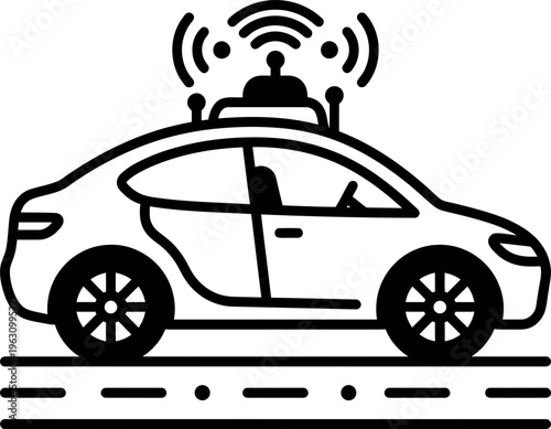 Autonomous car icon with smart and wireless technology. Modern vehicle with advanced feature. Self-driving transport concept vector illustration