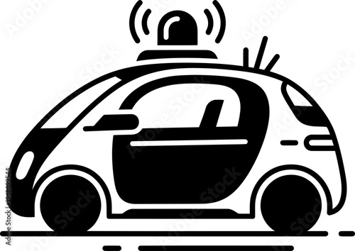 Automated futuristic police car transport icon with siren light and antenna. Auto driving concept. Vector illustration symbol