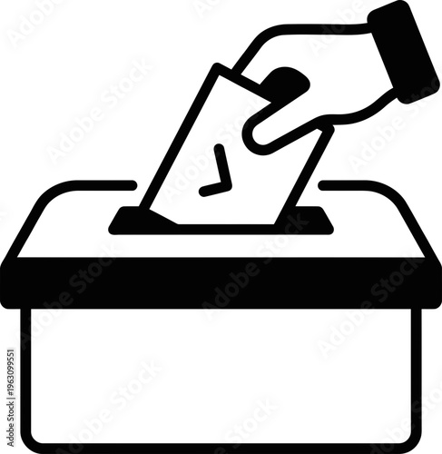 Hand casting a ballot into a voting box. Election concept. Vector icon for democracy, poll, choice, and civic duty design.