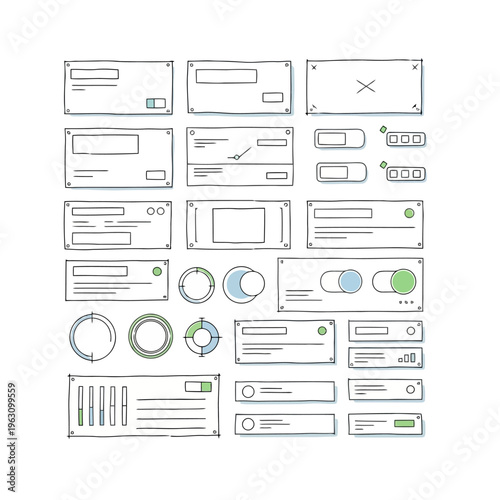 Minimalist ux ui vector line art design elements collection: a versatile set of clean and modern components for web and mobile application interfaces.