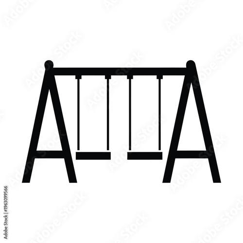 Black silhouette icon of a classic playground swing set with two seats.