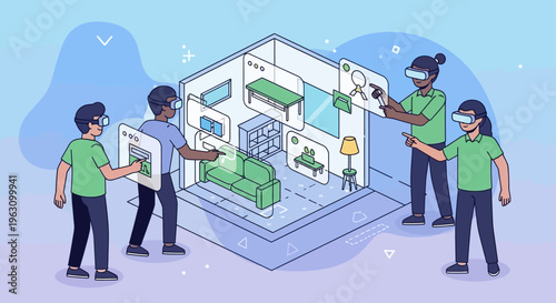 People working on house interior design.