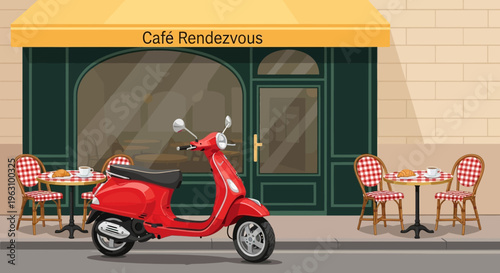 Red scooter parked on the street.