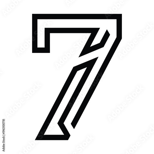 Stylized black outline of the number seven with a modern, geometric, and dynamic design on a clean white background.