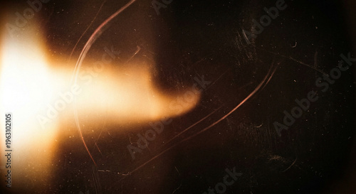 Bright light streaks across dark with orange glow and red curved lines moving swiftly white paper background,grunge film background