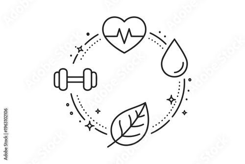 Embrace holistic wellness through balanced heart health, hydration, exercise, and nature-inspired vitality pathways Vector