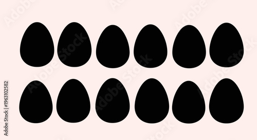 Twelve black egg shapes arranged in two rows.