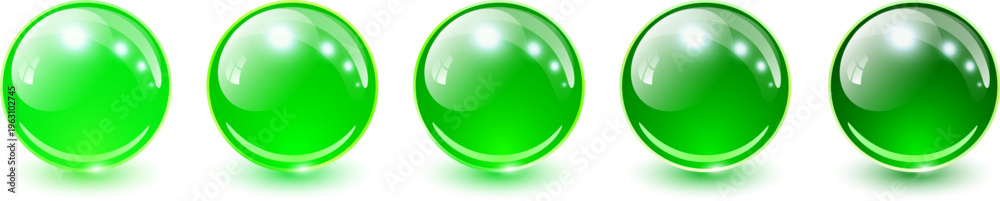 Obraz premium Green glass balls set, 3D shiny spheres collection.
