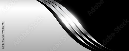 Silver black background with shiny metallic wavy lines, elegant business background.
