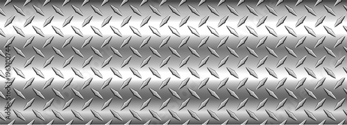 SIlver banner with diamond plate pattern, shiny steel metal sheet texture industrial background.