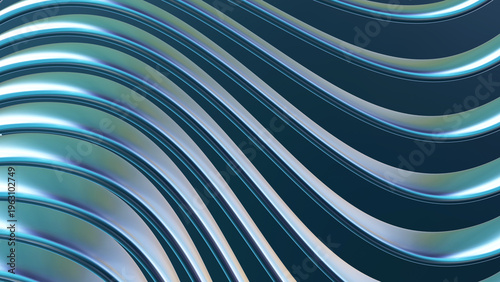 Green striped background, 3D lines design, abstract waves metal background.