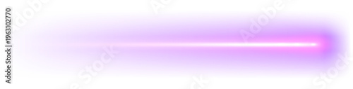 Laser beam on white background, moving purple light streak ray, glowing comet light flare.