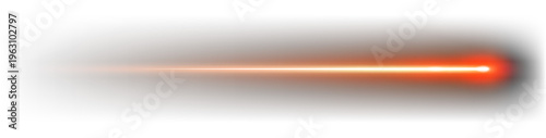 Laser beam on white background, moving light streak ray, glowing comet light flare.